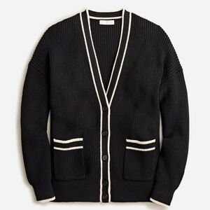 J. Crew Black Cardigan with Cream Trim